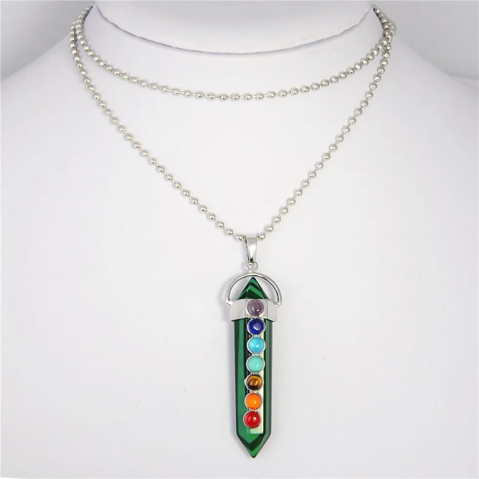 

Popular Natural Round Gem Stone Beads 7 Chakra Necklace Pendants Sword Pendulum Charms Healing Reiki Woman Men Yoga Jewellery