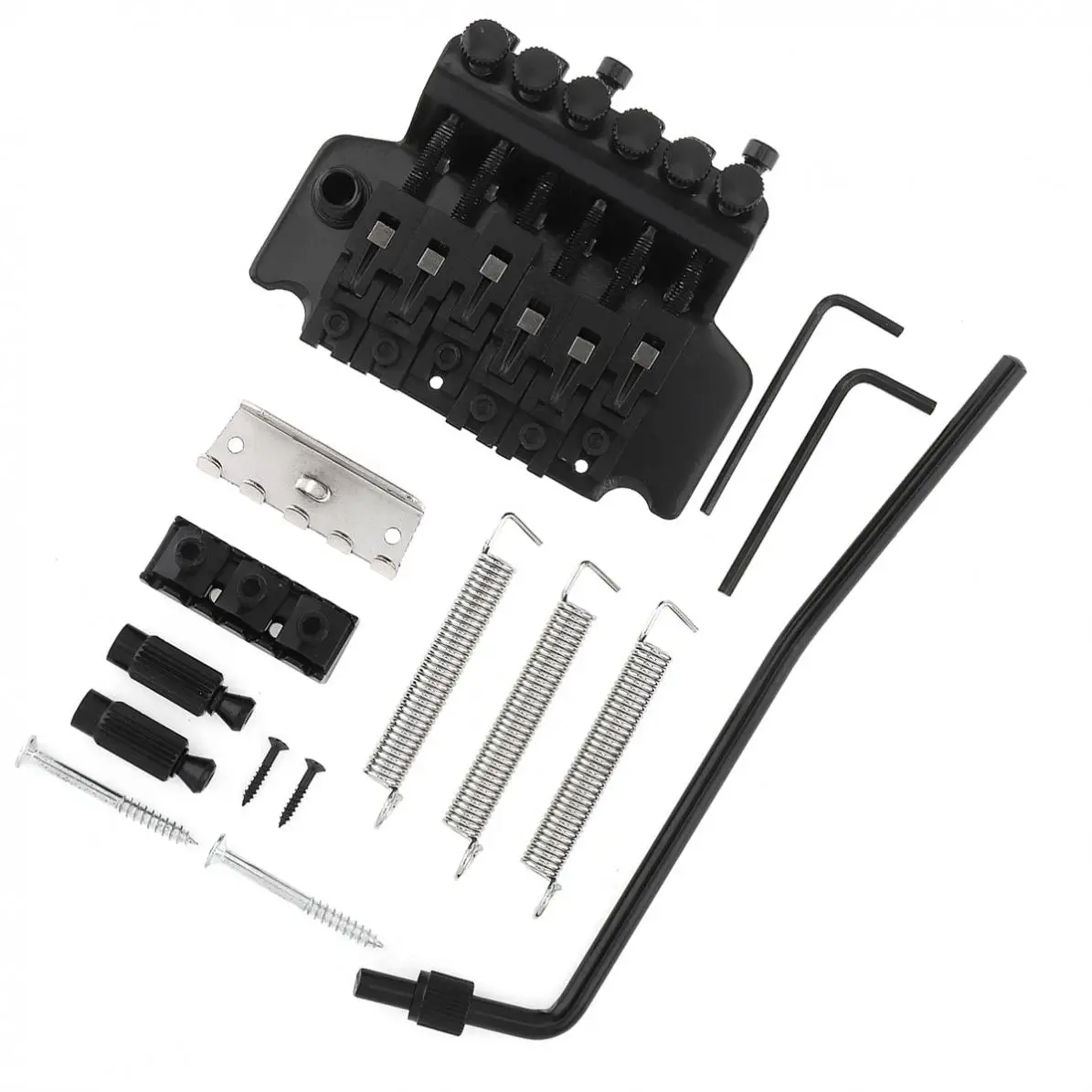 6 String Double Roll Tailpiece Saddle Tremolo Bridge System Silver / Black Optional for Electric Guitar Replacement
6 String Double Roll Tailpiece Saddle Tremolo Bridge System Silver / Black Optional for Electric Guitar Replacement