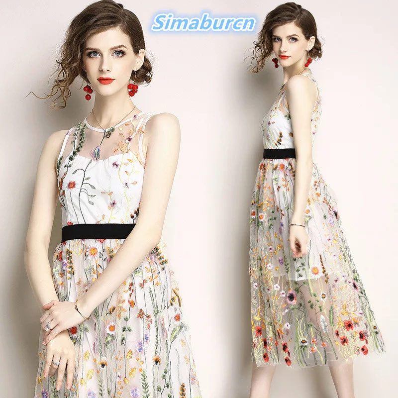 High Quality Sexy Embroidery Women Dress Spring Summer Femme Mesh Sleeveless A-Line O-Neck Dresses Sundress Party Slim Vestidos
High Quality Sexy Embroidery Women Dress Spring Summer Femme Mesh Sleeveless A-Line O-Neck Dresses Sundress Party Slim Vestidos