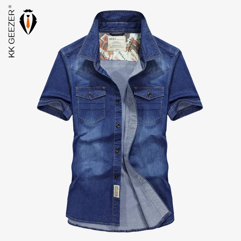 Cowboy Pockets Cotton Casual Shirts Men Spring Short Sleeve Dress Shirts Summer Fashion Sweat Multi-pocket Denim Blue
Cowboy Pockets Cotton Casual Shirts Men Spring Short Sleeve Dress Shirts Summer Fashion Sweat Multi-pocket Denim Blue