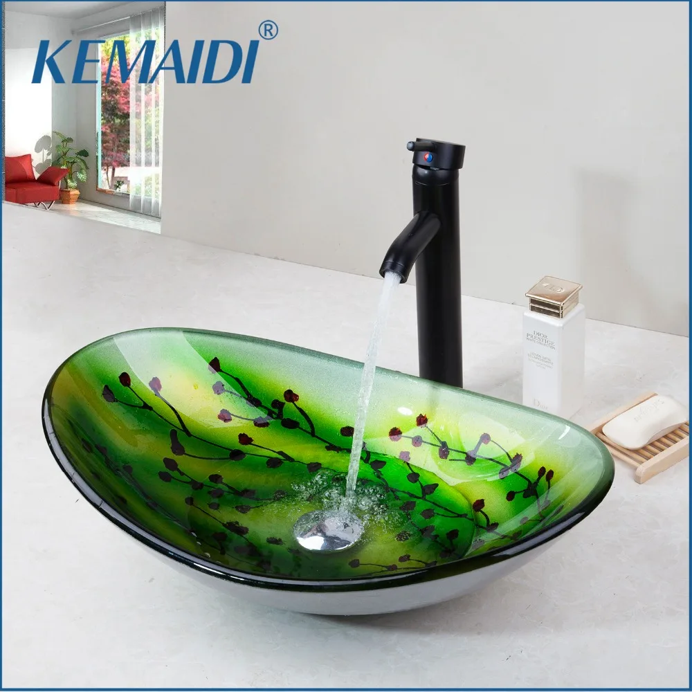 KEMAIDI Oval Glass Washroom Basin Vessel Vanity Sink Bathroom Mixer Set Washbasin Brass Black ORB Faucet Set Drain Plum Pattern
KEMAIDI Oval Glass Washroom Basin Vessel Vanity Sink Bathroom Mixer Set Washbasin Brass Black ORB Faucet Set Drain Plum Pattern