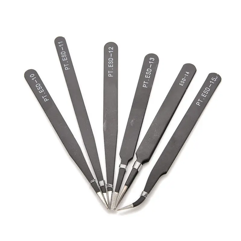 6PCS ESD Anti-Static Stainless Steel Tweezer Set Maintenance Repair Tool Kit Anti Static Model Making Tool Hand Tool Set
6PCS ESD Anti-Static Stainless Steel Tweezer Set Maintenance Repair Tool Kit Anti Static Model Making Tool Hand Tool Set