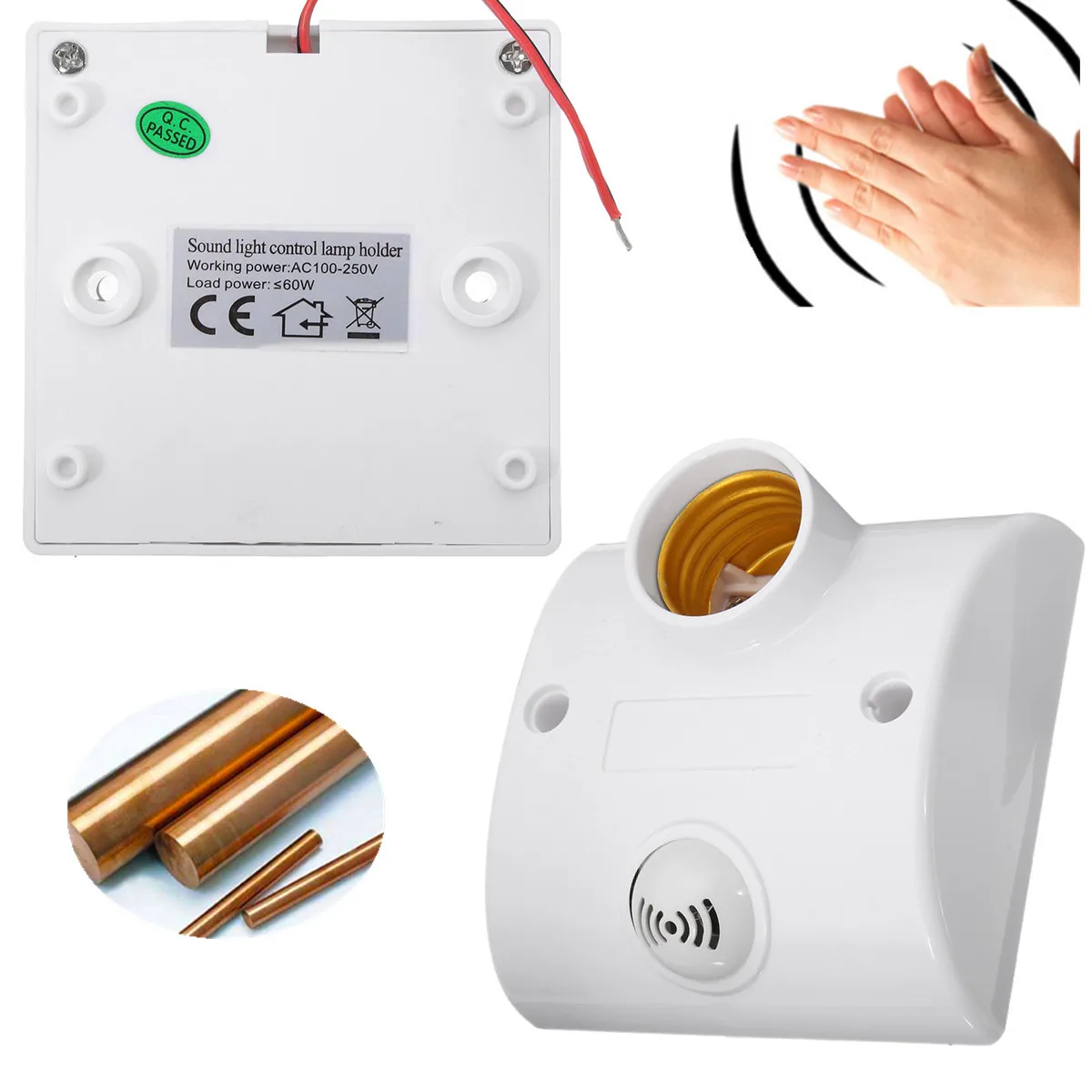 Jiguoor E27 Wall Mount Voice/Sound Light Sensor Control Lamp Holder Delay Switch 100-250V
Jiguoor E27 Wall Mount Voice/Sound Light Sensor Control Lamp Holder Delay Switch 100-250V