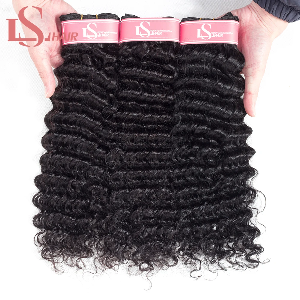 LS волосы индийские remy человеческие глубокая волна пучки 1 шт. для наращивания 8-28