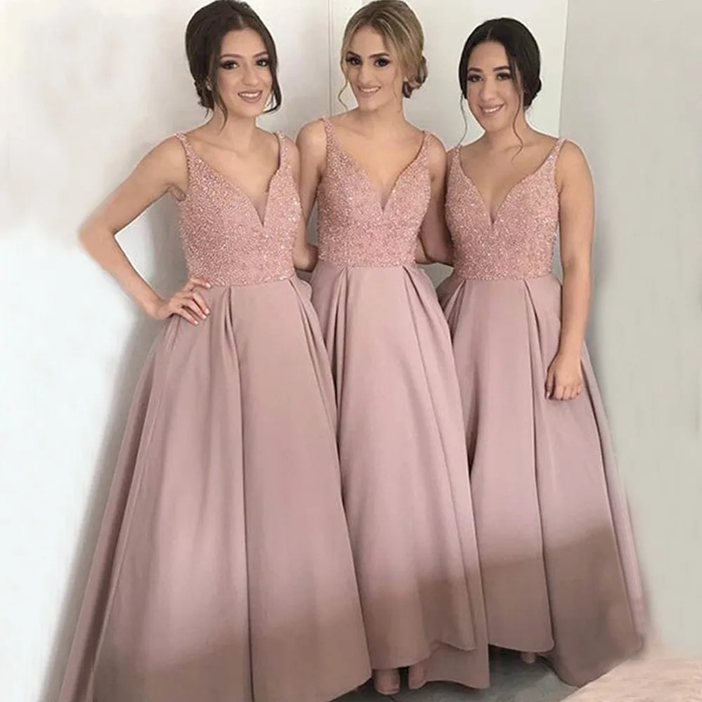 Elegant V Neck Beaded Sequins Dusty Pink Bridemaid Dresses Satin Prom Dresses Wedding Party Gowns Wedding Guest Dress
Elegant V Neck Beaded Sequins Dusty Pink Bridemaid Dresses Satin Prom Dresses Wedding Party Gowns Wedding Guest Dress