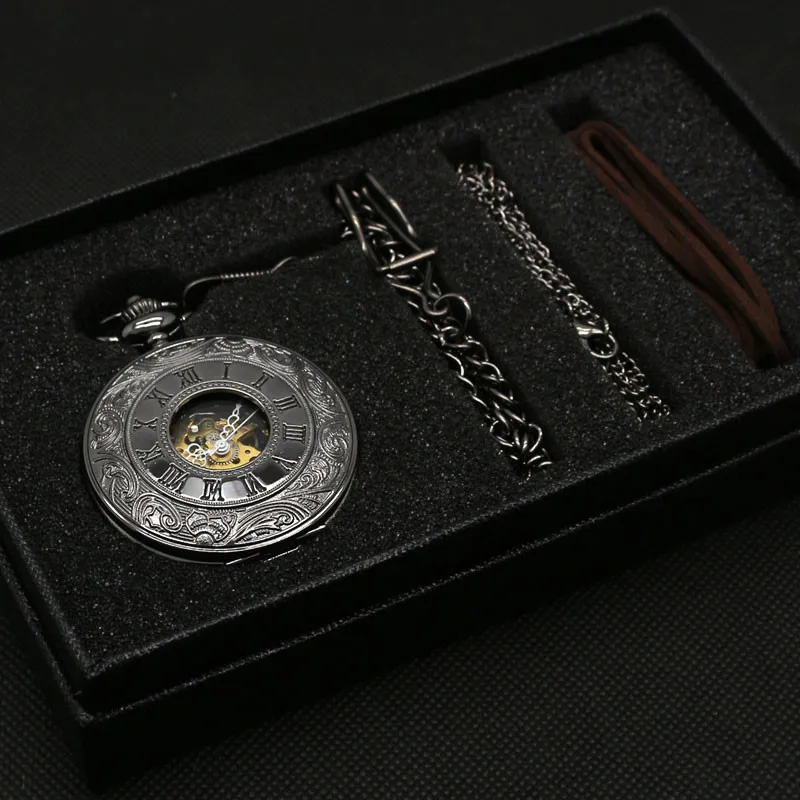 Vintage Black Classic Hollow Skeleton Mechanical Hand Wind Roman Numerals Pocket Watch Pendant Chain Luxury Clock+Gift Box
Vintage Black Classic Hollow Skeleton Mechanical Hand Wind Roman Numerals Pocket Watch Pendant Chain Luxury Clock+Gift Box