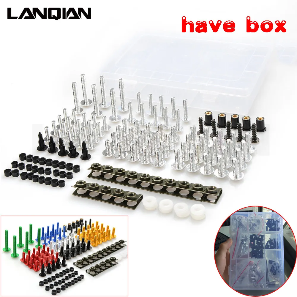 NEW HOT 76 PCS Universal Motorcycle Fairing Body Bolts Spire Speed Fastener Clips Screw Spring Bolots Nuts Bolts
NEW HOT 76 PCS Universal Motorcycle Fairing Body Bolts Spire Speed Fastener Clips Screw Spring Bolots Nuts Bolts