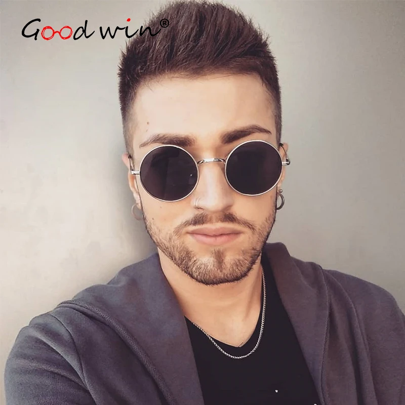 Мужские и женские винтажные Круглые Солнцезащитные очки Good Win черные зеркальные