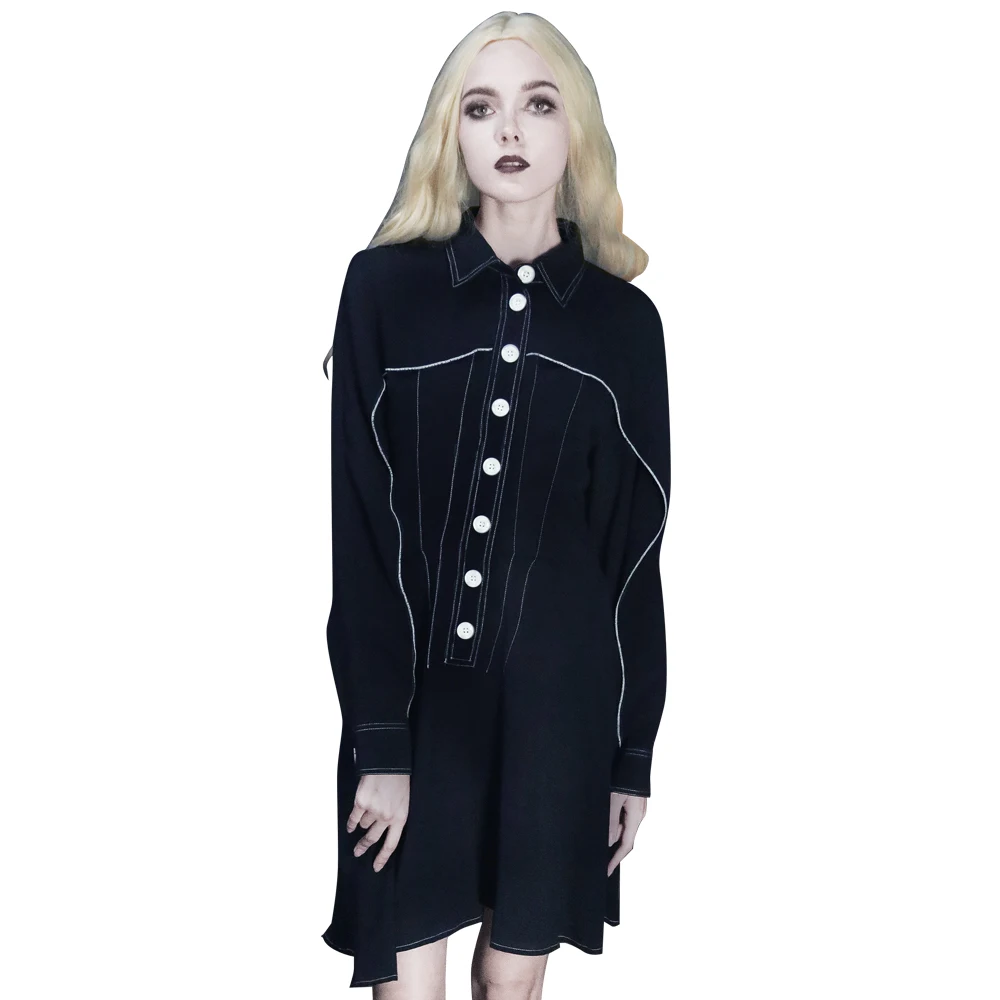 Punk Women's Slim Pleated Dresses Black Chiffon Leisure Shirt Dress Spring Long Sleeve Casual Dresses
Punk Women's Slim Pleated Dresses Black Chiffon Leisure Shirt Dress Spring Long Sleeve Casual Dresses