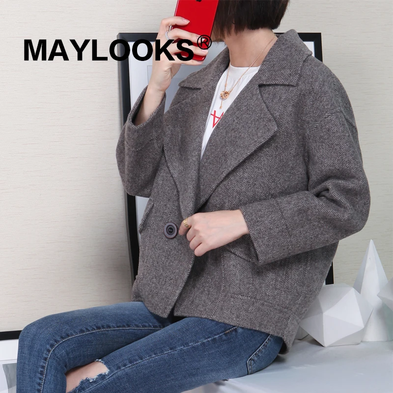 Maylooks 2018 Женская Осенняя/зимняя новая модная шерстяная куртка женская короткая