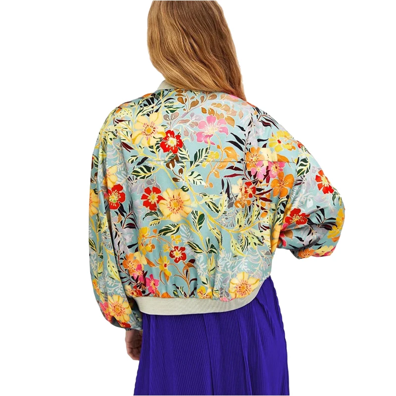 NYMPH NEW Flower Print Women Basic Coats Long Sleeve Zipper Bomber Jacket Casual Coat Spring Autumn Streetwear Plus Size | Женская