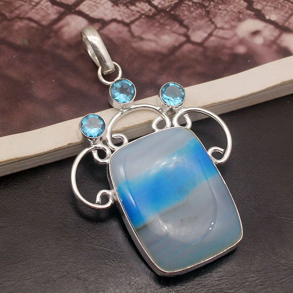 Fantasy BlueTopaz Botswana Agate925 Sterling Silver Color Pretty Jewelry Charms Necklaces Pendant 67mm H190
Fantasy BlueTopaz Botswana Agate925 Sterling Silver Color Pretty Jewelry Charms Necklaces Pendant 67mm H190