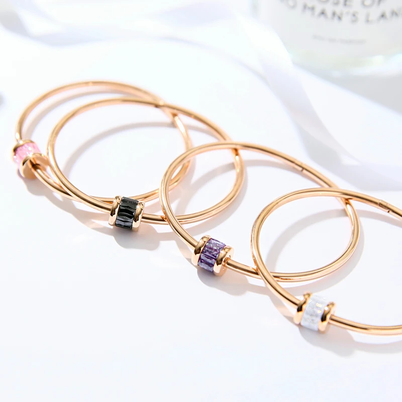 

YUN RUO 2018 New Arrival Trend Luxury Colorful Zircon Bangle Rose Gold Color Titanium Steel Jewelry Woman Never Fade Chic style