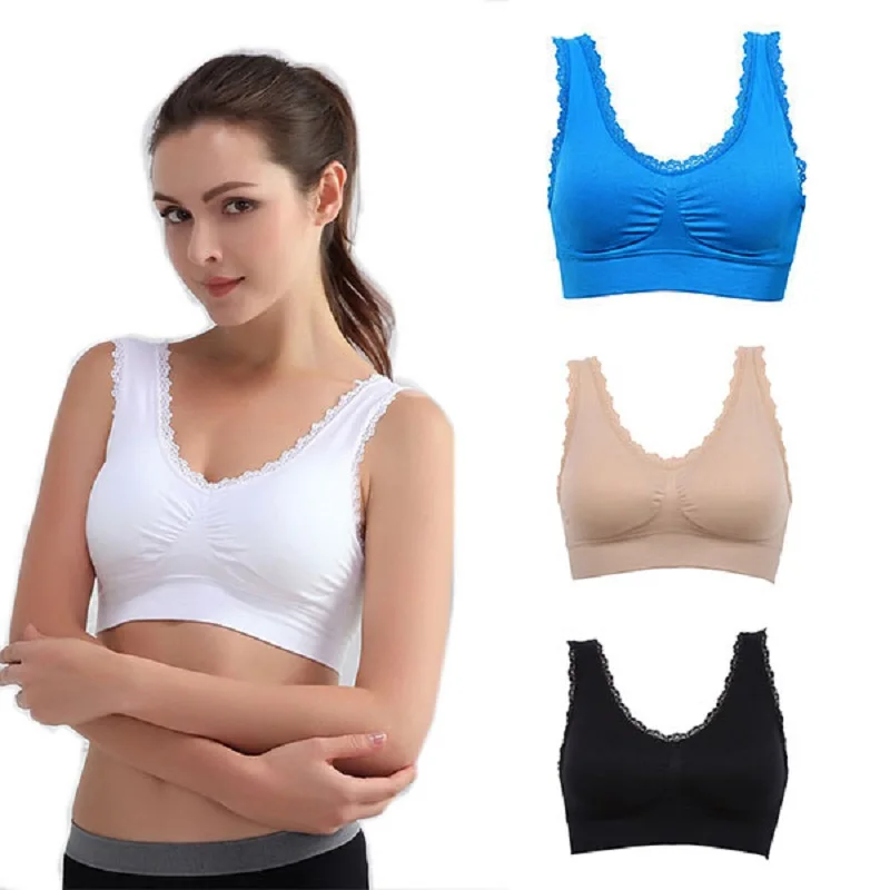 Comfort Sports Yoga Bras Lace Trim Size Female Women Padded Wireless Yoga Gym Bra Clothing Fitness Shirt Vest
Comfort Sports Yoga Bras Lace Trim Size Female Women Padded Wireless Yoga Gym Bra Clothing Fitness Shirt Vest