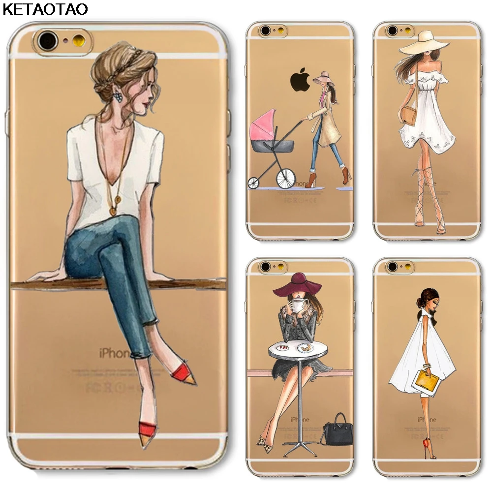 KETAOTAO Peint Robe Shopping Girl чехлы для телефонов iPhone 4S 5C 5S 6S 7 8 SE 5 6 Plus X прозрачные мягкие из