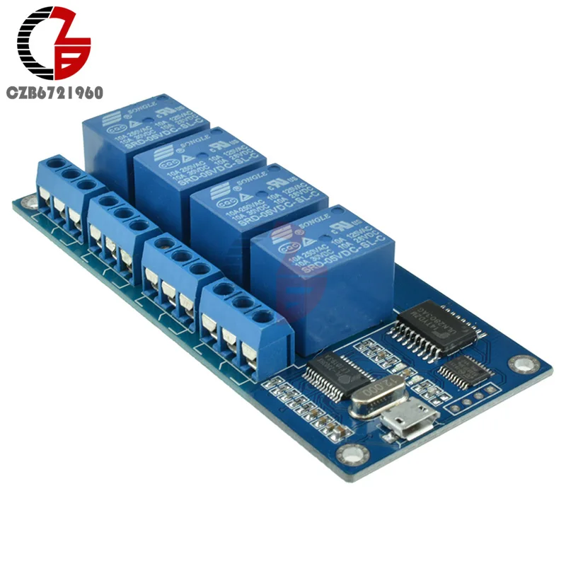 Micro USB Relay Module 5V 4 Channel Relay Module Relay Control Panel with Indicator 4 Way Relay Output USB Interface
Micro USB Relay Module 5V 4 Channel Relay Module Relay Control Panel with Indicator 4 Way Relay Output USB Interface