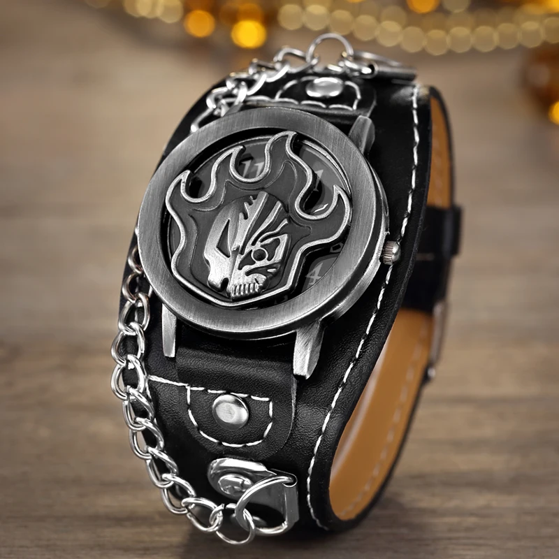 2021 Новое поступление O.T. Море бренд крутой Череп Пламени Pu часы с кожаным ремешком