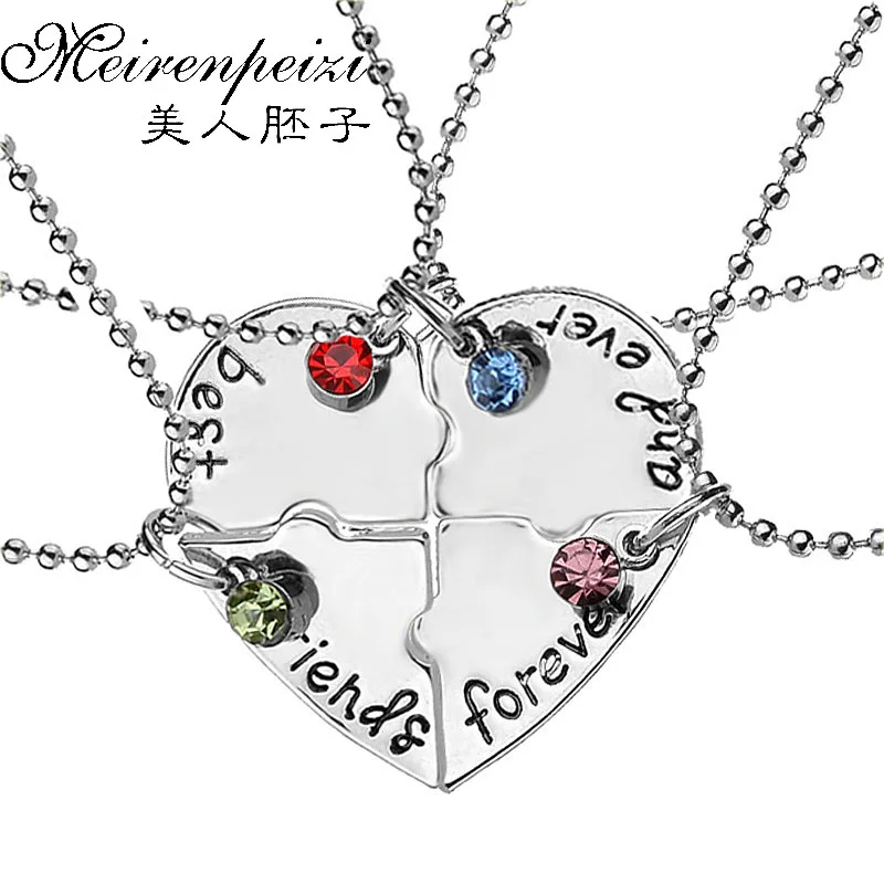 4Pcs/Set "Best Friend Forever And Ever" BFF Necklace Heart Shape Puzzle hand stampe Friendship Necklace Jewelry For Women Girls
4Pcs/Set "Best Friend Forever And Ever" BFF Necklace Heart Shape Puzzle hand stampe Friendship Necklace Jewelry For Women Girls