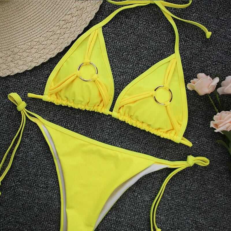 Women Push Up Padded Bra Bikini Set 2019 Summer Lady Bandage Swimwear Split Two Pieces Swimsuit Bathing Suit Brazilian Biquini | Женская