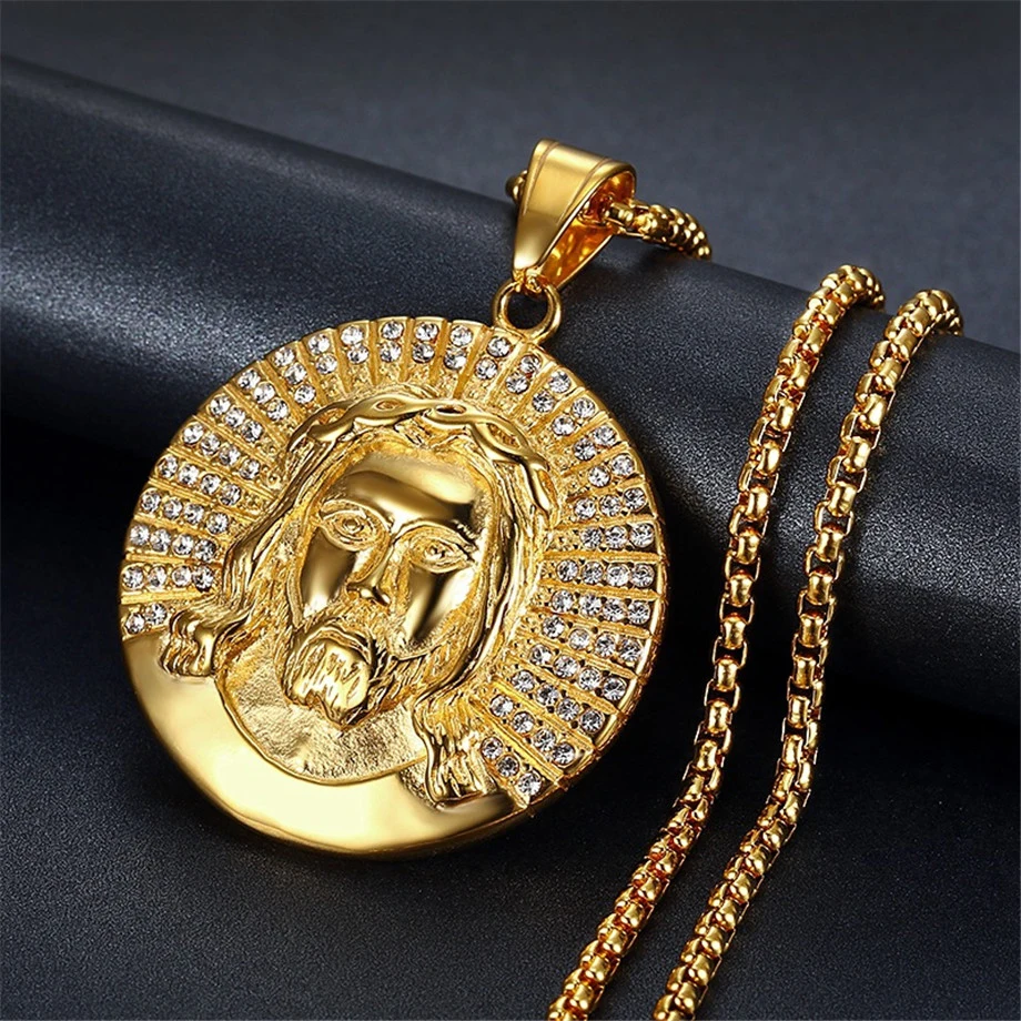 Iced Out Round Jesus Head Necklace & Pendant With Stainless Steel Chain Gold Color Bling Cubic Zircon Men's Hip hop Jewelry For
Iced Out Round Jesus Head Necklace & Pendant With Stainless Steel Chain Gold Color Bling Cubic Zircon Men's Hip hop Jewelry For