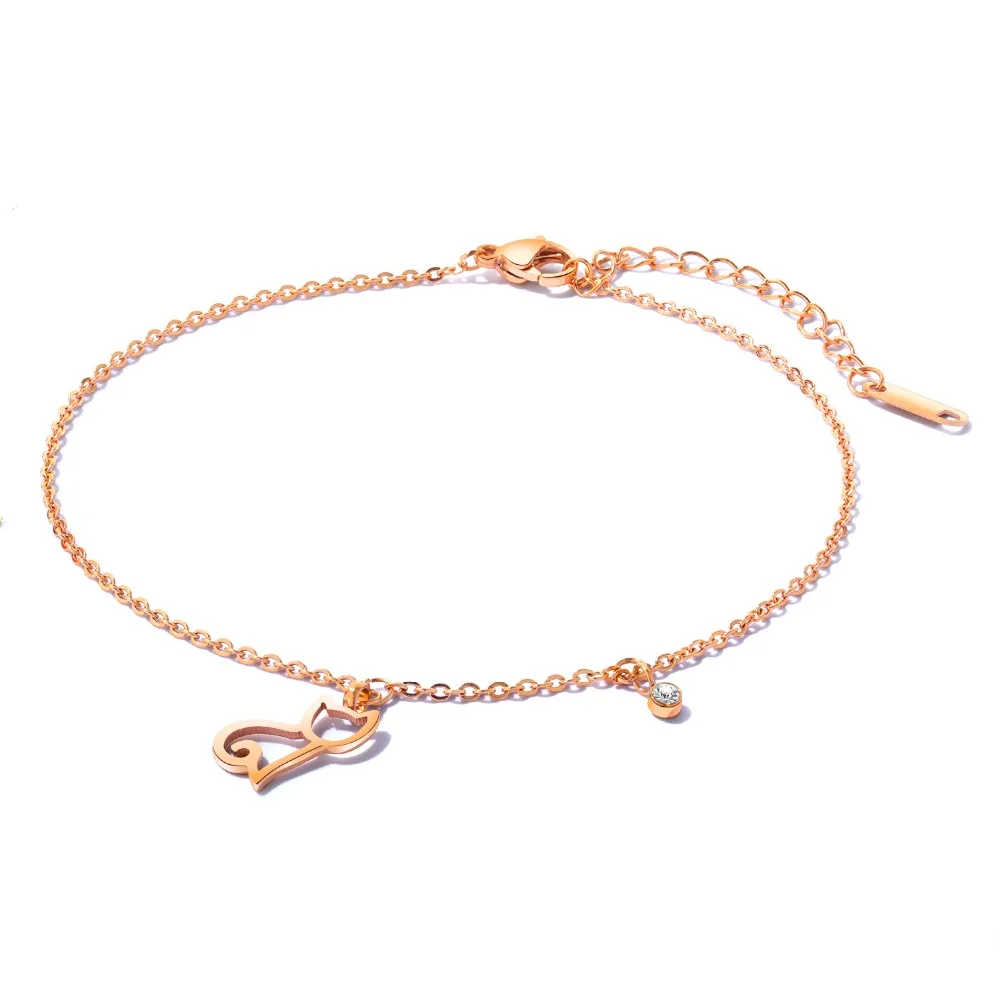 Fashion Charm Cute Hollow cat with CZ Anklets For Women Rose Gold Stainless Steel Ladies girl summer Jewelry Gift
Fashion Charm Cute Hollow cat with CZ Anklets For Women Rose Gold Stainless Steel Ladies girl summer Jewelry Gift