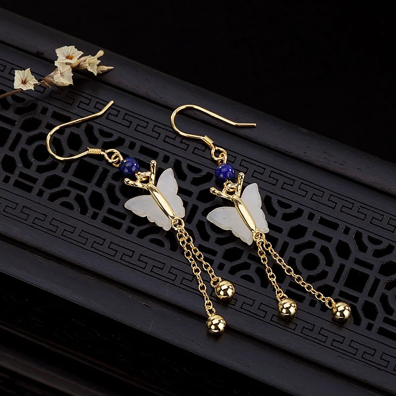 2019 Wedding Golden Color Earrings For Women Elegant Natural Jade Butterfly Inlay Lapis Real 925 Sterling Silver Drop Earrings
2019 Wedding Golden Color Earrings For Women Elegant Natural Jade Butterfly Inlay Lapis Real 925 Sterling Silver Drop Earrings