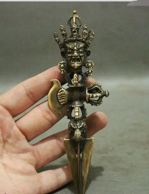 free Tibet Buddhism Bronze Vajvakilaka Mahakala Sword Faqi Buddha Talisman Statue fast | Дом и сад