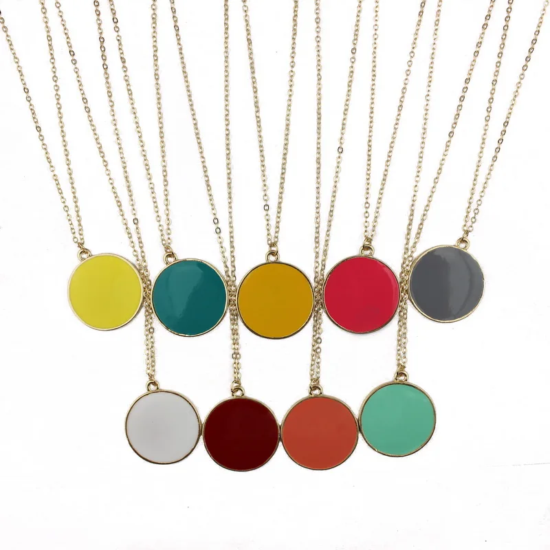 Spring Enamel Round Disc Pendant Necklace Gold Plating Trendy Women Long Monogram Necklace
Spring Enamel Round Disc Pendant Necklace Gold Plating Trendy Women Long Monogram Necklace