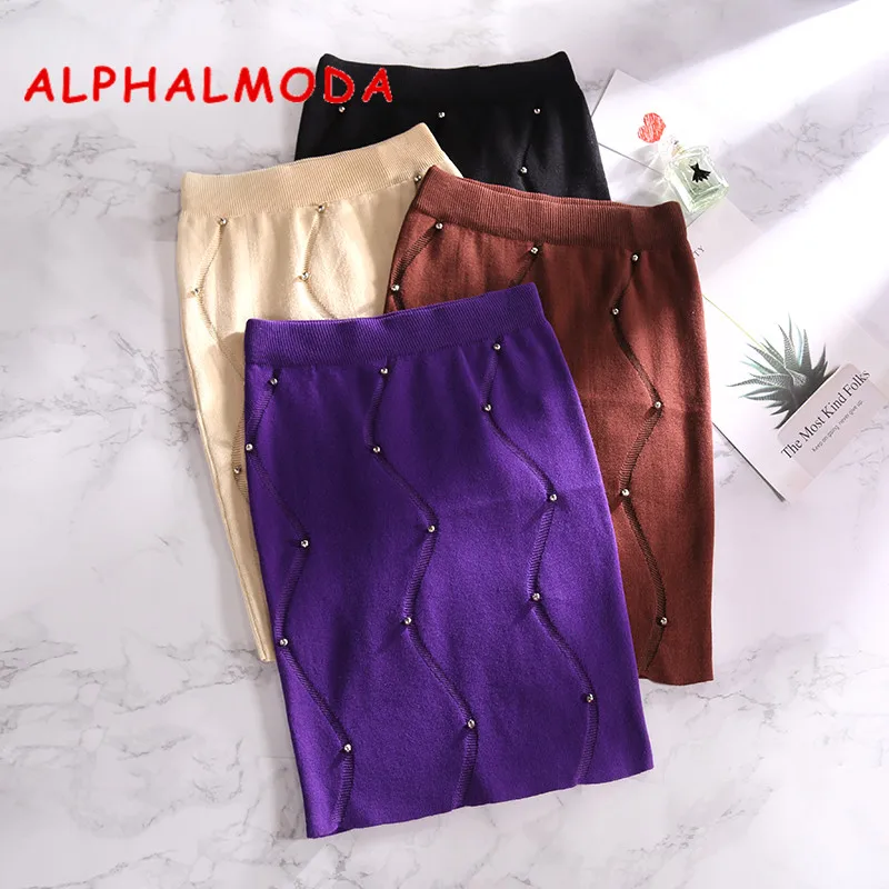 ALPHALMODA Tidy Beaded A-line Knitting Skirt Women 2018 Autumn Winter Trendy Curving Line Crystal Solid Knit Skirt
ALPHALMODA Tidy Beaded A-line Knitting Skirt Women 2018 Autumn Winter Trendy Curving Line Crystal Solid Knit Skirt