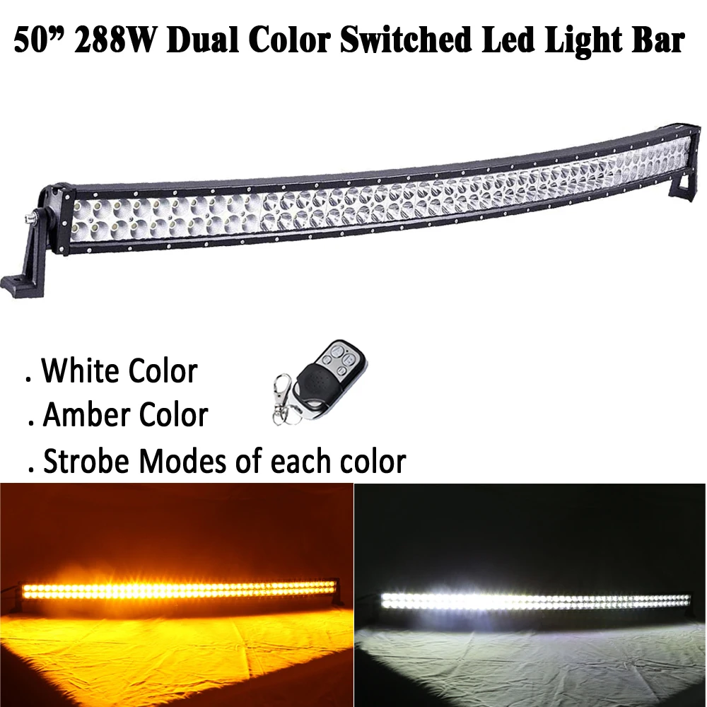 

50" INCH 576W White/Amber/Strobeflash Led Curved Work Light Bar Spot Flood Combo For OFFROAD Truck ATV Driving SUV 4WD 4X4 Boat