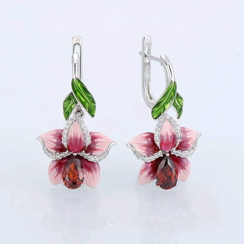 Gorgeous Female Party Wedding Earring Red Crystal & Pink Flower Real 925 Sterling Silver Big Earring for Women Enamel Jewelry
Gorgeous Female Party Wedding Earring Red Crystal & Pink Flower Real 925 Sterling Silver Big Earring for Women Enamel Jewelry