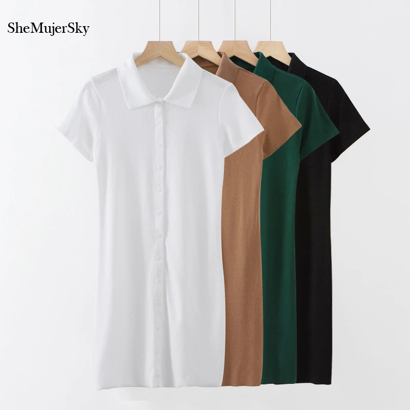 Shemujersky Knitted Women Dress Short Sleeve with Button jurken Casual Turn Down Collar Solid Summer jumper tshirt Dresses
Shemujersky Knitted Women Dress Short Sleeve with Button jurken Casual Turn Down Collar Solid Summer jumper tshirt Dresses
