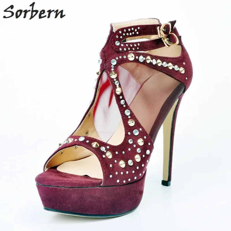Sorbern Burgundy Women Size 47 Womens High Heel Shoes Faux Suede Rivets Buckle Strap Cheap Modest Platform High Heels Large Size
Sorbern Burgundy Women Size 47 Womens High Heel Shoes Faux Suede Rivets Buckle Strap Cheap Modest Platform High Heels Large Size