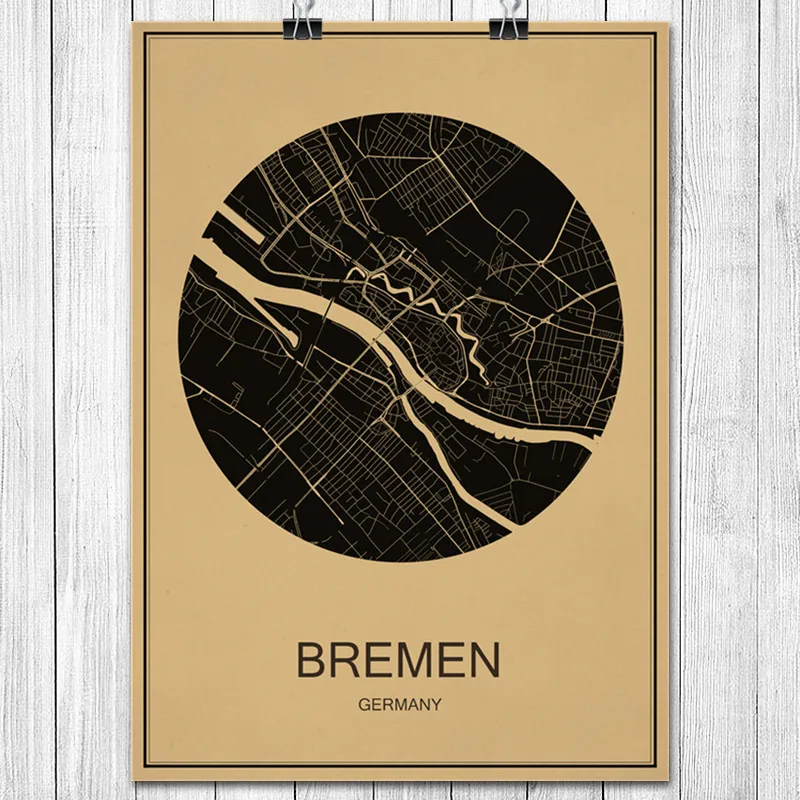 BREMEN карта городов мира классический винтажный постер крафт бумага Настенная