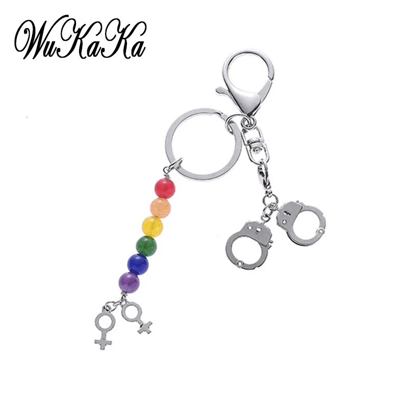 Fashion Gay Pride Handcuffs Keychain Female Symbol Colorful Natural Stone beads Keyring Couples 2020 New Men Keychain
Fashion Gay Pride Handcuffs Keychain Female Symbol Colorful Natural Stone beads Keyring Couples 2020 New Men Keychain