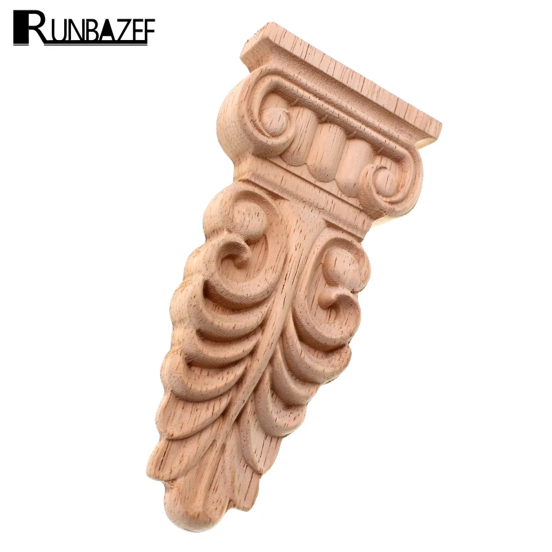 

RUNBAZEF Flower Carving Natural Wood Appliques For Furniture Cabinet Unpainted Wooden Mouldings Decal Decorative Figurines Craft