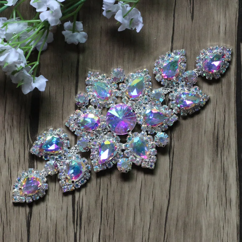 

Free Shipping 6pcs Clear AB Crystal Bridal Applique for Wedding Gown Rhinestone Trimming Bridal Sash Rhinestone Patch LSAP0915-4