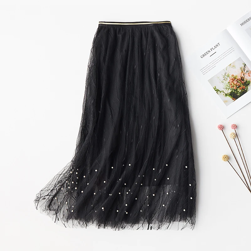 Spring Summer Tulle Pleated Beading Maxi Skirts Womens New Elastic High Waist Long Skirt A-line Mesh Party Midi Skirt
Spring Summer Tulle Pleated Beading Maxi Skirts Womens New Elastic High Waist Long Skirt A-line Mesh Party Midi Skirt