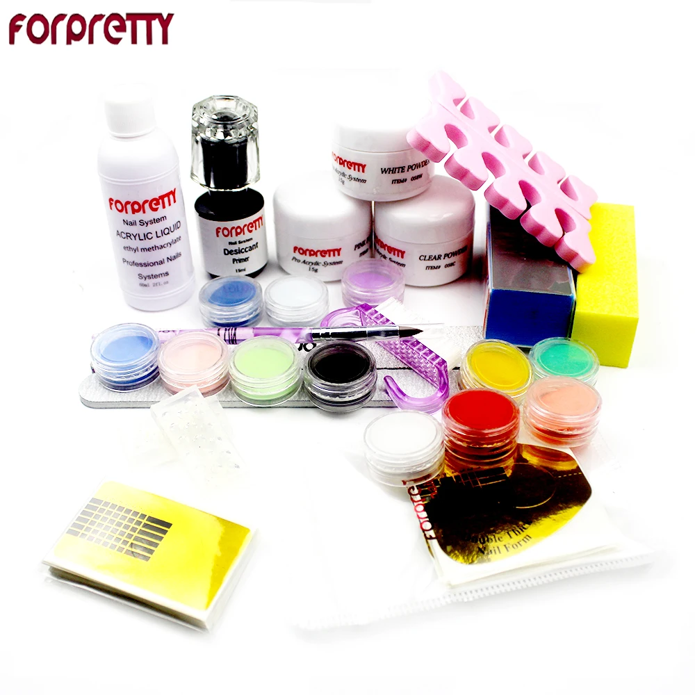 Набор для ногтей FORPRETTY Acrilico Polvo акриловый порошок ic 12 цветов поэтирующий Kwasten Dappen