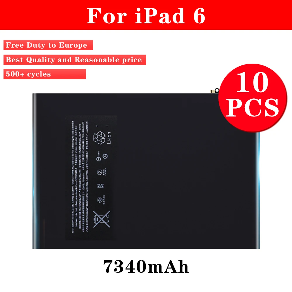 10pcs Tablet Battery For iPad 6 for iPad Air 2 A1547 A1566 A1567 Li-polymer Replacement Bateria 7340mAh
10pcs Tablet Battery For iPad 6 for iPad Air 2 A1547 A1566 A1567 Li-polymer Replacement Bateria 7340mAh