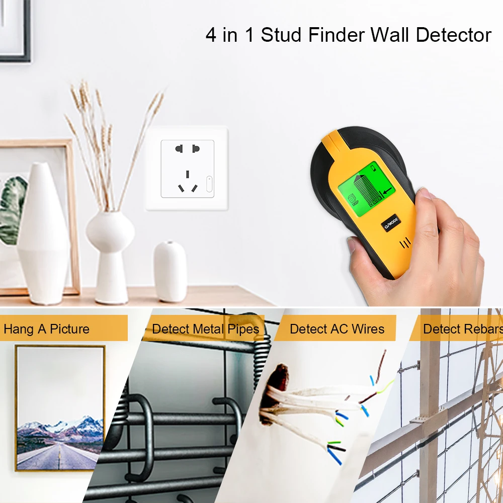 4 in 1 Metal Detector Wall Tester Stud Finder Sensor Wall Scanner with LCD Display for Wood AC Wire Metal Studs Detection
4 in 1 Metal Detector Wall Tester Stud Finder Sensor Wall Scanner with LCD Display for Wood AC Wire Metal Studs Detection
