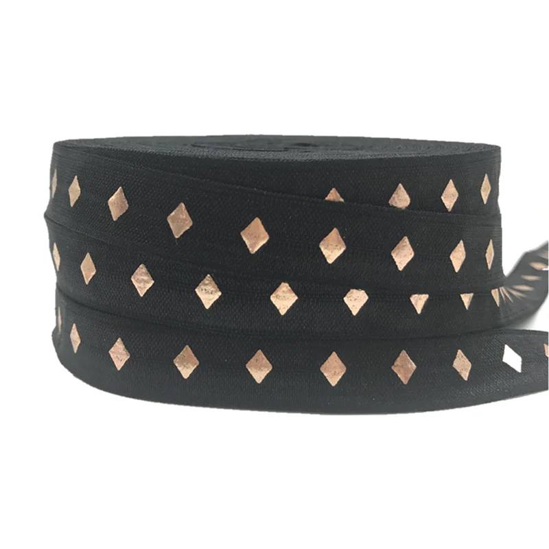 5Yards 16mm Rose Gold Diamond Print Black Fold over elastic Wedding decoration Elastic Ribbon Hair Ornament
5Yards 16mm Rose Gold Diamond Print Black Fold over elastic Wedding decoration Elastic Ribbon Hair Ornament
