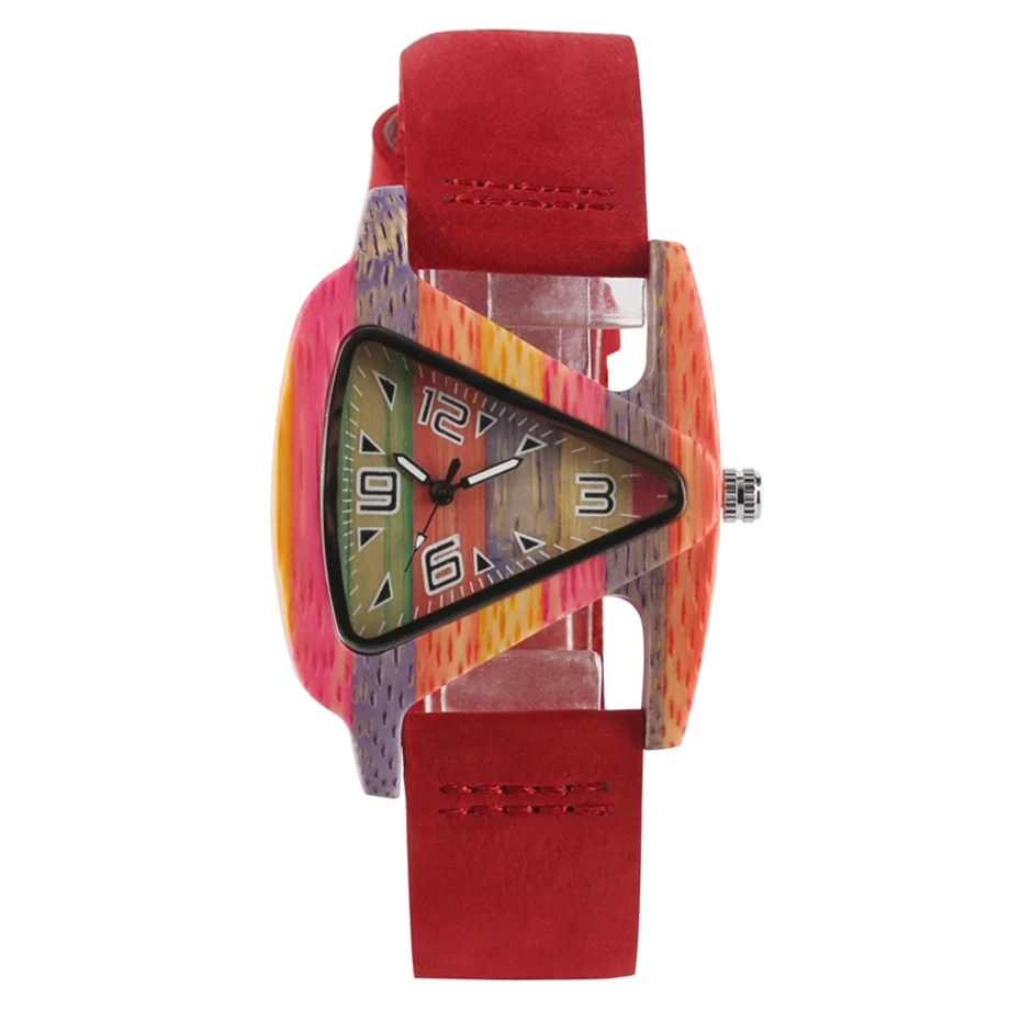 Fashion Colorful bamboo Unique Triangle Hollow Wood Watch Creative Leather Watch Digital Wristwatch Gift Relogio Feminino
Fashion Colorful bamboo Unique Triangle Hollow Wood Watch Creative Leather Watch Digital Wristwatch Gift Relogio Feminino