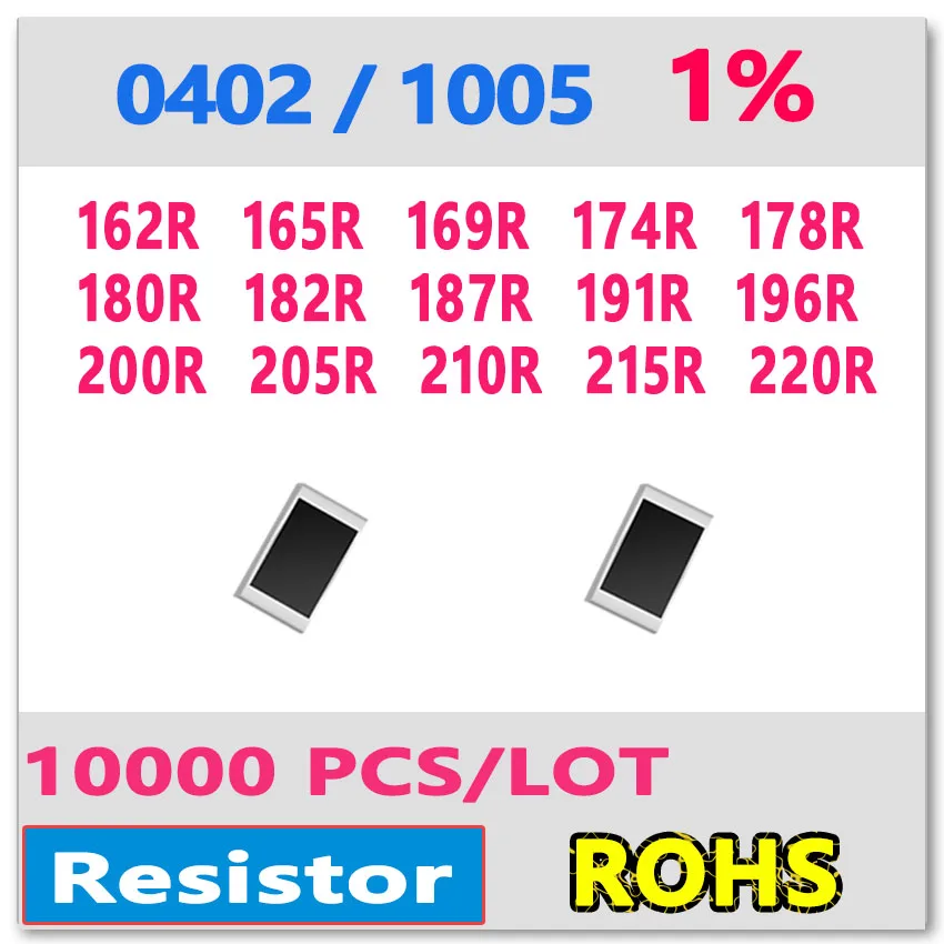 JASNPROSMA OHM 0402 F 1% 10000pcs 162R 165R 169R 174R 178R 180R 182R 187R 191R 196R 200R 205R 210R 215R 220R smd 1005 Resistor
JASNPROSMA OHM 0402 F 1% 10000pcs 162R 165R 169R 174R 178R 180R 182R 187R 191R 196R 200R 205R 210R 215R 220R smd 1005 Resistor