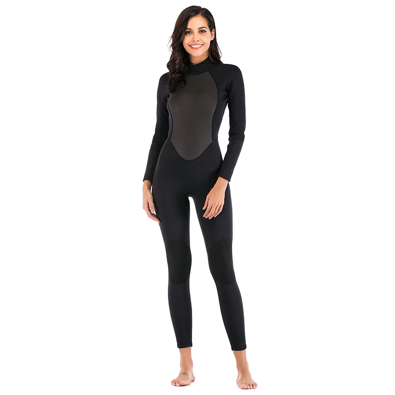 

Женский гидрокостюм, полный 3 мм неопрен, для серфинга, подводного плавания, Сноркелинга, купальный костюм, однотонный черный/серый, длинный ...