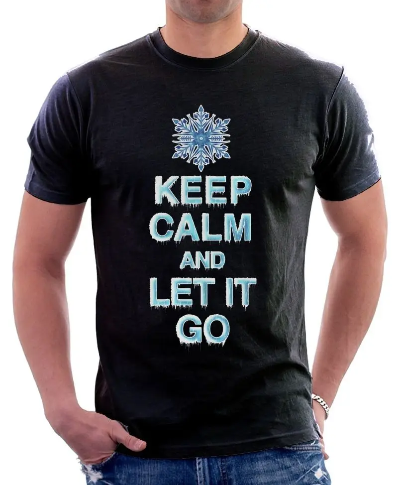 Мужская хлопковая футболка с принтом Keep Calm and Let It Go Ana Elsa черная Повседневная
