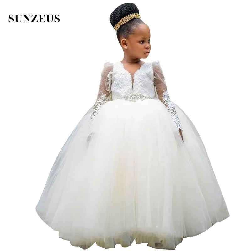Long Sleeves Flower Girl Dresses For Weddings Ball Gown V-neck Floor Length Ivory Tulle Children Party Gowns Pageant Dresses
Long Sleeves Flower Girl Dresses For Weddings Ball Gown V-neck Floor Length Ivory Tulle Children Party Gowns Pageant Dresses