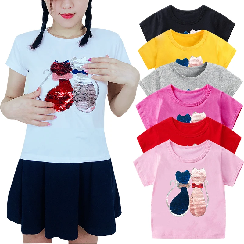 Double Sided Sequin Flash Glitter T-Shirts For Girls Sequins T Shirt Girls Cartoon Cat Kids Tshirt Summer Teen Clothes For Girls
Double Sided Sequin Flash Glitter T-Shirts For Girls Sequins T Shirt Girls Cartoon Cat Kids Tshirt Summer Teen Clothes For Girls