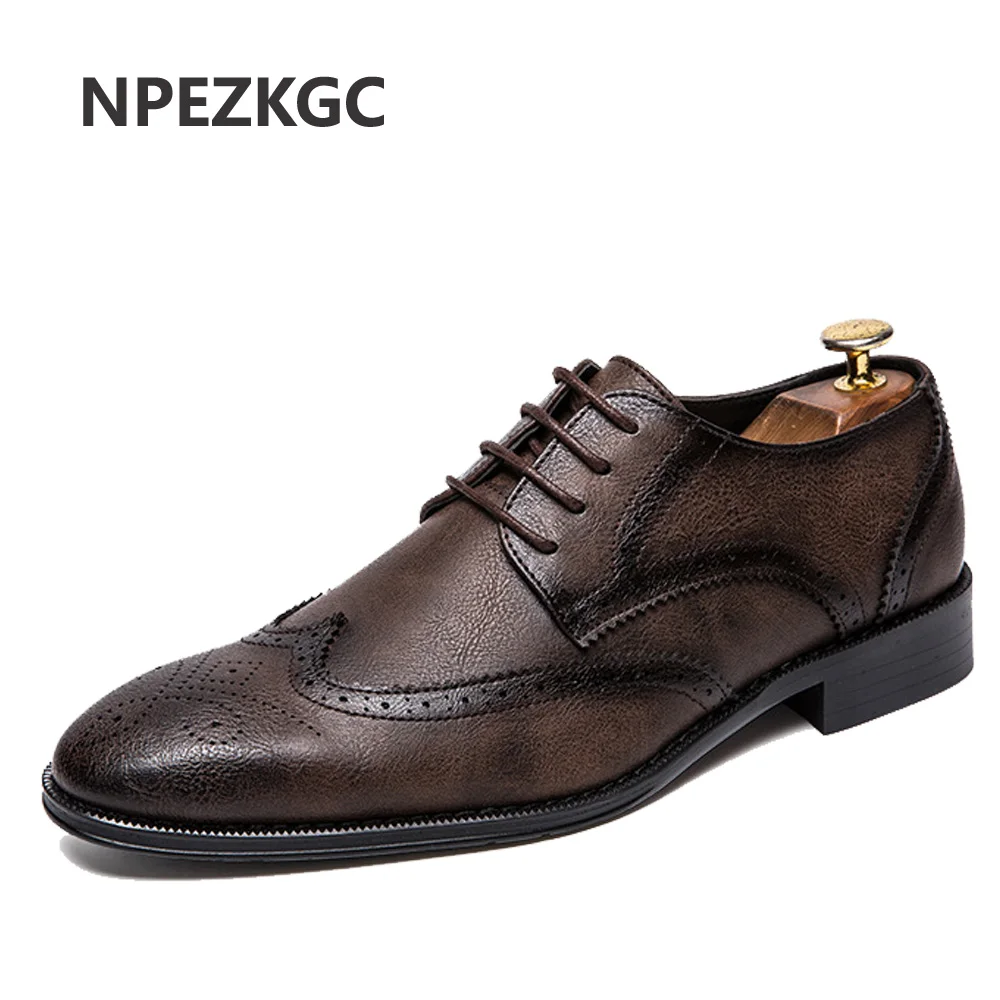 Туфли-оксфорды NPEZKGC мужские деловые черные коричневые британские на шнуровке