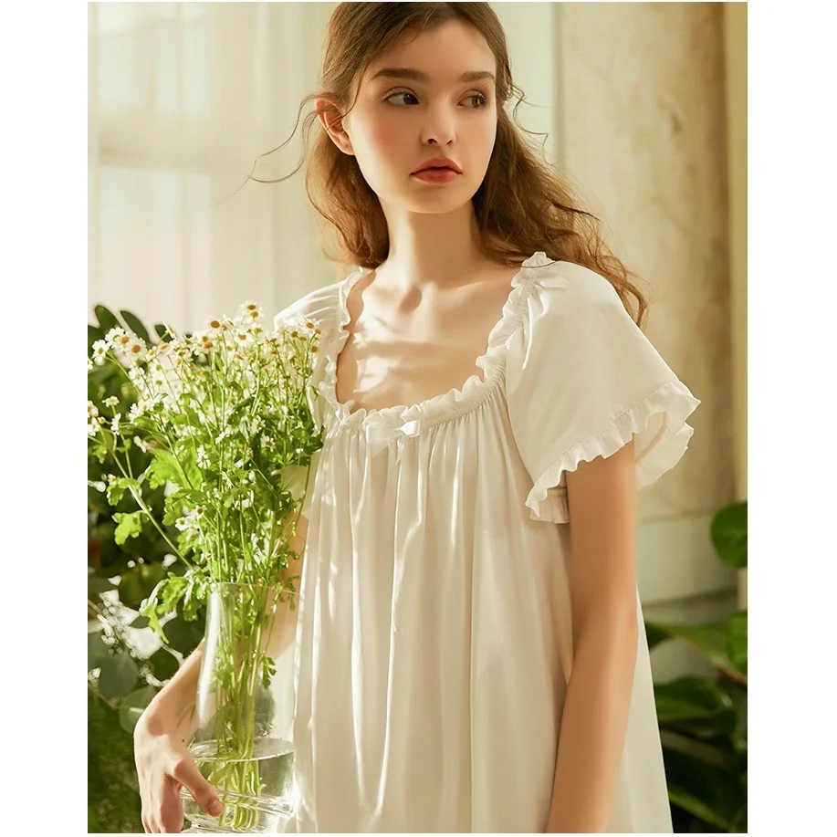 Nightgowns Girls Loose Nightwear Summer Cotton Sweet Princess Sleepwear Short Sleeve Elegant Female White
Nightgowns Girls Loose Nightwear Summer Cotton Sweet Princess Sleepwear Short Sleeve Elegant Female White